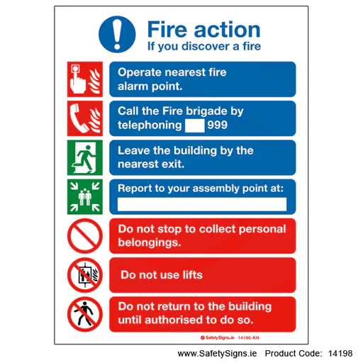 Fire Action Sign — Pat O Brien Safety