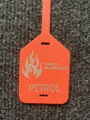 Petrol Warning Handy Rubber Tags (100 per pack)