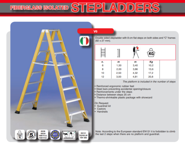 V6 Double sided electrically isolated fiberglass stepladder
