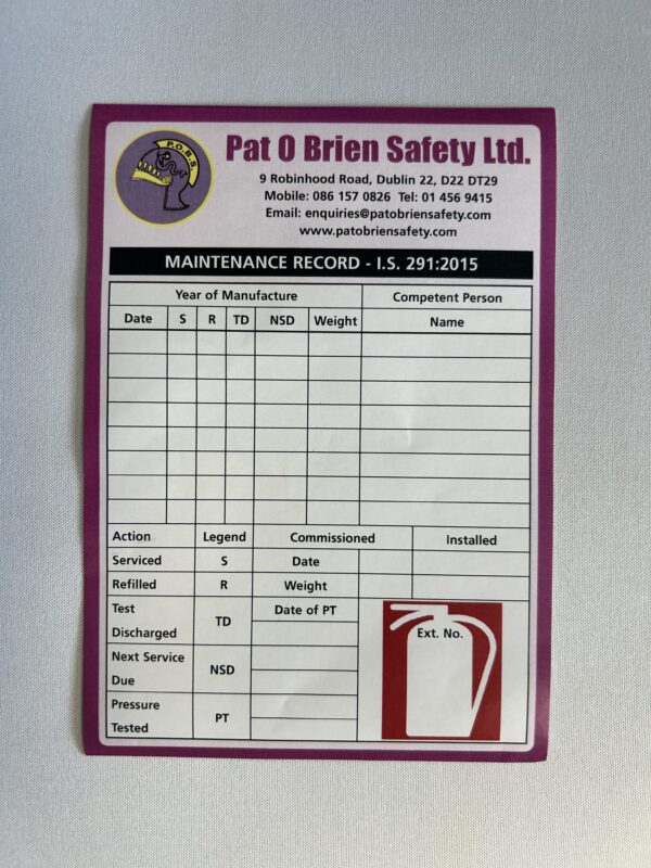 Maintenance Record - Pat O Brien Safety