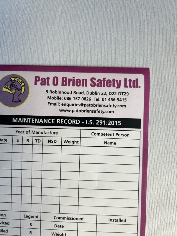 Maintenance Record - Pat O Brien Safety