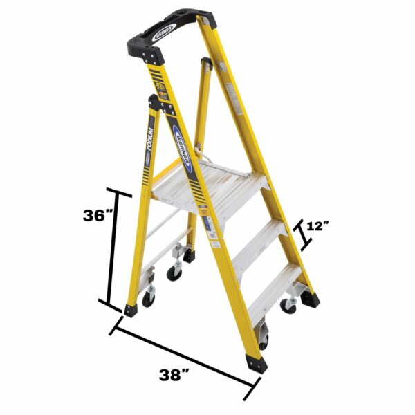 720 Series Werner Fibreglass Podium Stapladder c/w Castors 2 Threads