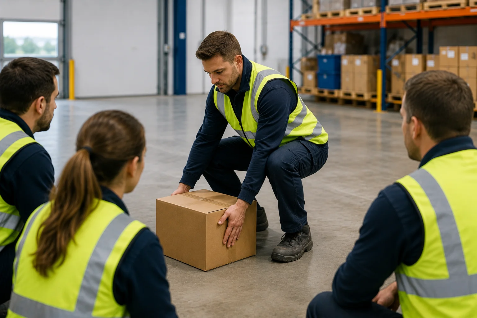 Worker being refreshed on safe manual handling technique