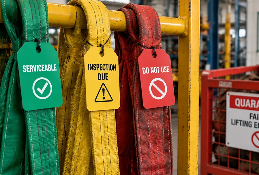 Colour-coding system showing lifting equipment inspection status
