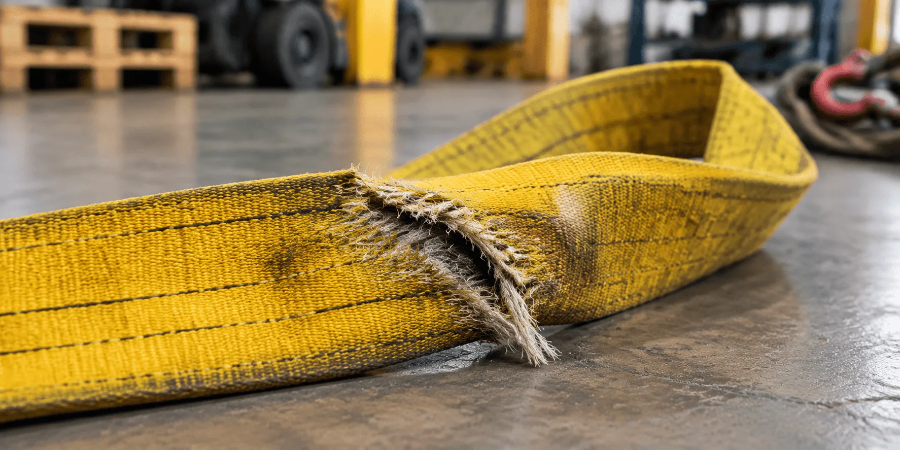 Inspecting a lifting sling against reject criteria
